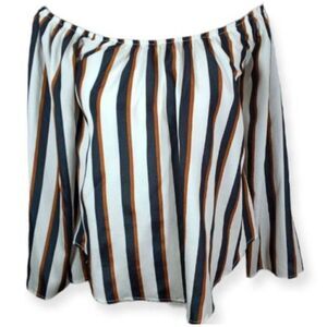 RUE 21 NAVY, COPPER, & WHITE OFF-THE-SHOULDER BLOUSE SZ.M EUC.